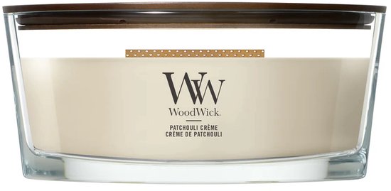 WoodWick Hearthwick Flame Ellipse Geurkaars - Patchouli Créme - 50 branduren