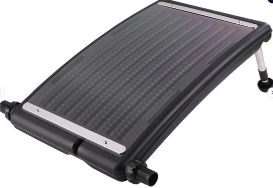 Zwart gebogen zwembad zonnepaneel met gegolfd oppervlak, aluminium strips en aansluitingen.