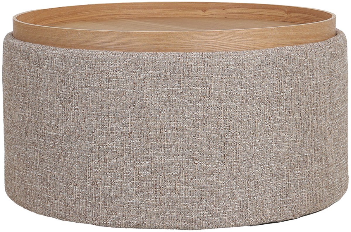 DÉJA Living Salontafel Zara – Rond – Met Opbergruimte – Essen Fineer – 80x80x40 cm – Taupe/Naturel