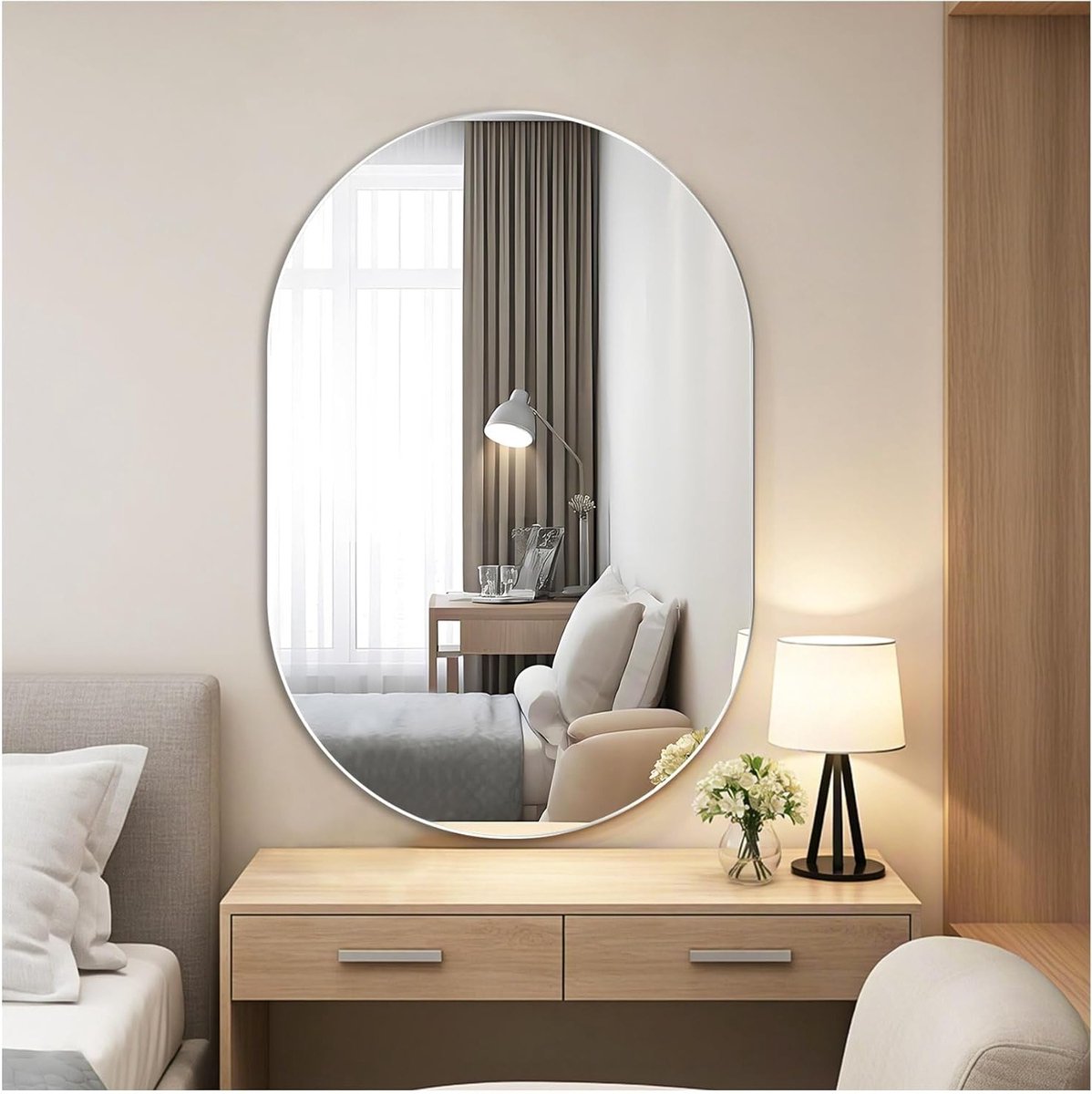 Ovale Spiegel voor de Wand, 40 x 60 cm, Randloos Design, HD Glas Wandspiegel voor Badkamer, Hal, Woonkamer en Slaapkamer