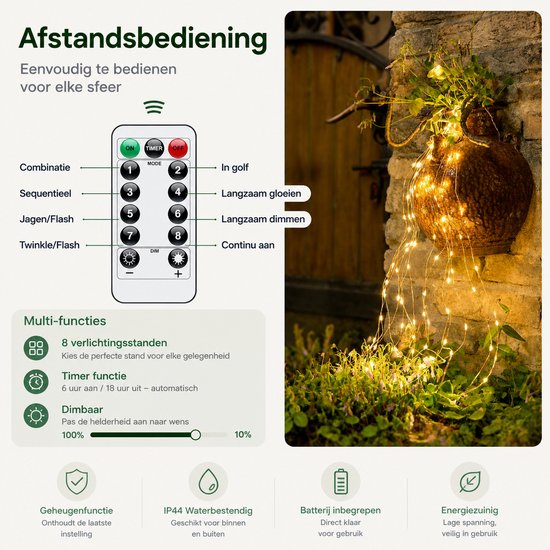 BOTC Lichtsnoer Binnen en Buiten Met Afstandsbediening - Fairy Lights 10 meter - LED Lampjes Slinger - Soothe Lichtsnoer Binnen - Op Batterijen - Warm White