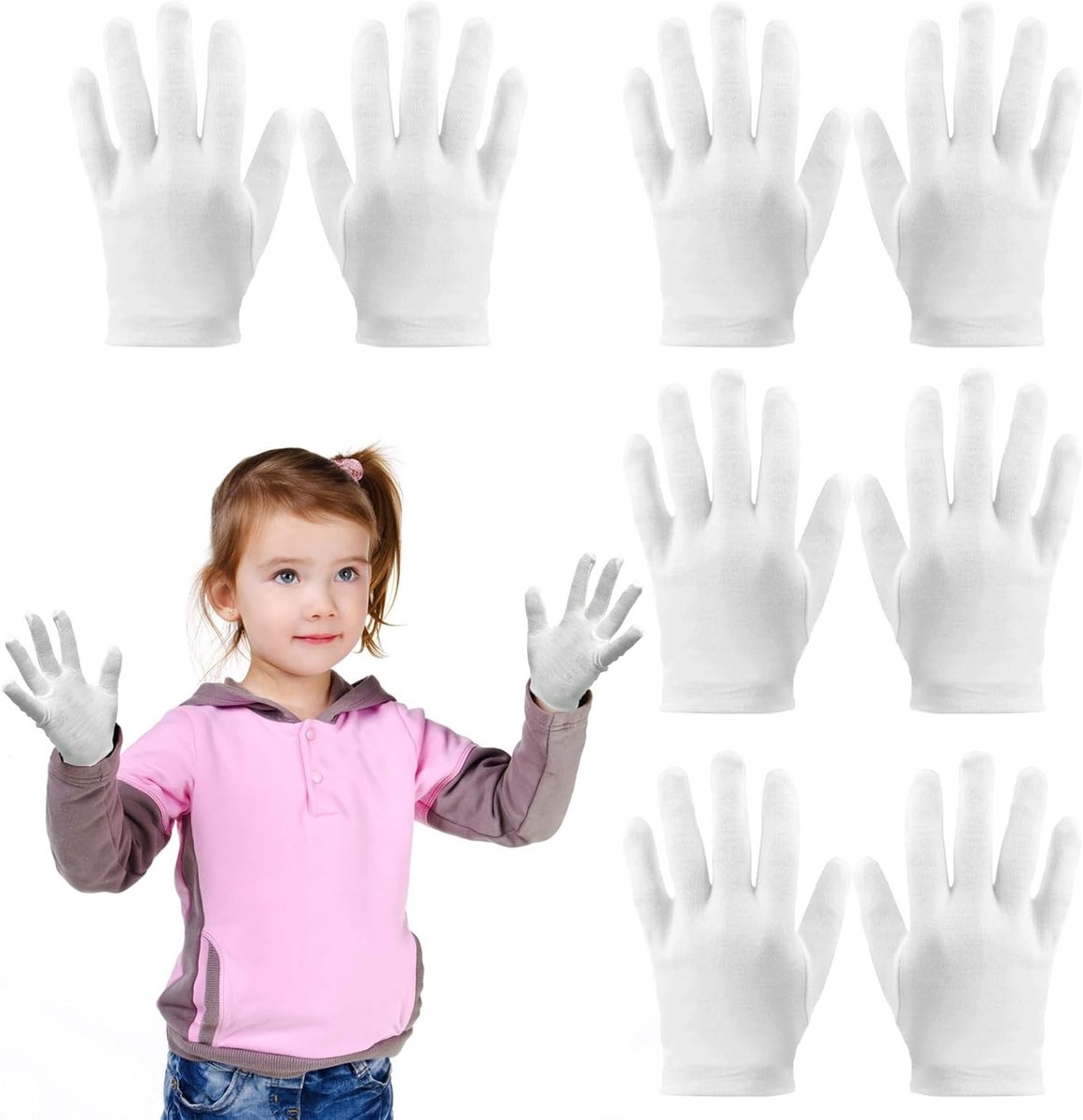 Katoenen handschoenen voor kinderen, 4 paar hydraterende en herbruikbare handschoenen, ideaal voor droge handen 's nachts, geschikt voor 3- tot 5-jarigen
