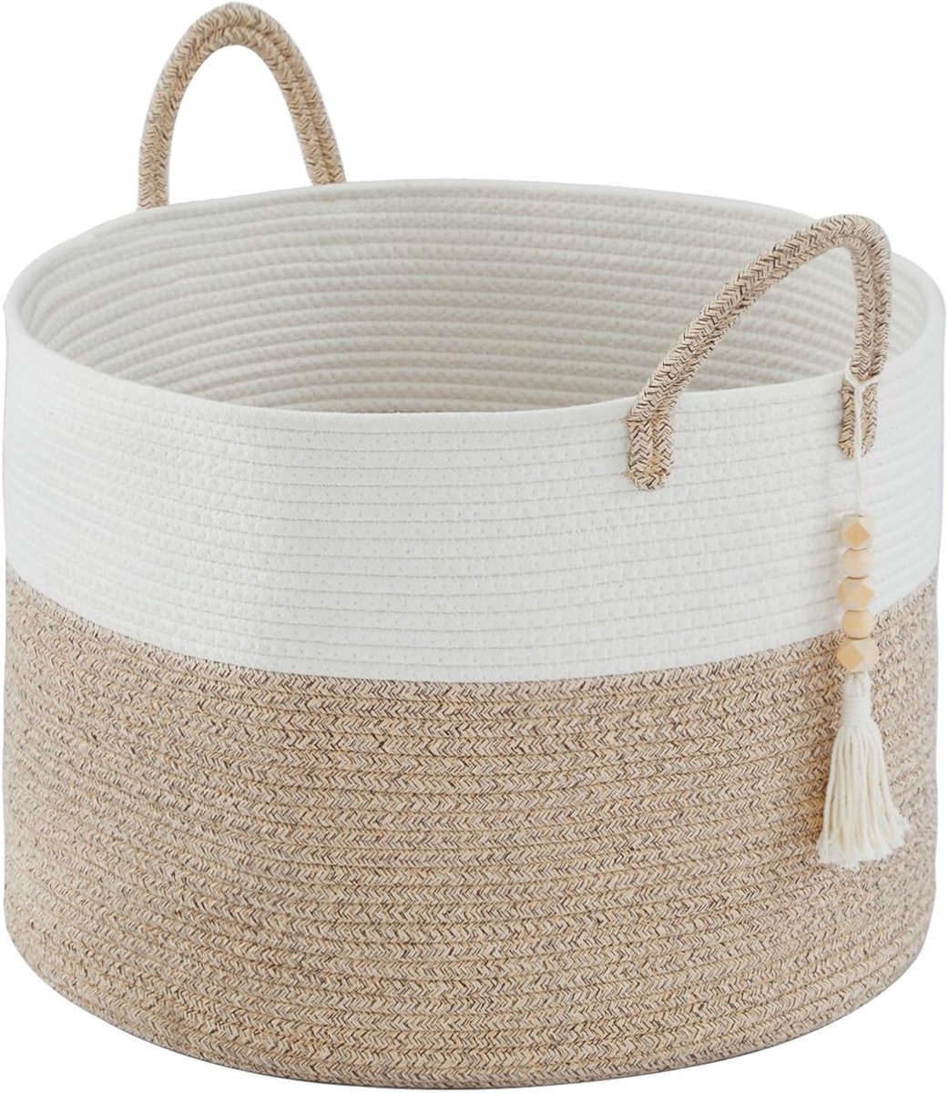 Grote Gevlochten Wasmand van 65 Liter voor Opberging van Kleding, Speelgoed en Dekens - Bruin, 50 x 33 cm