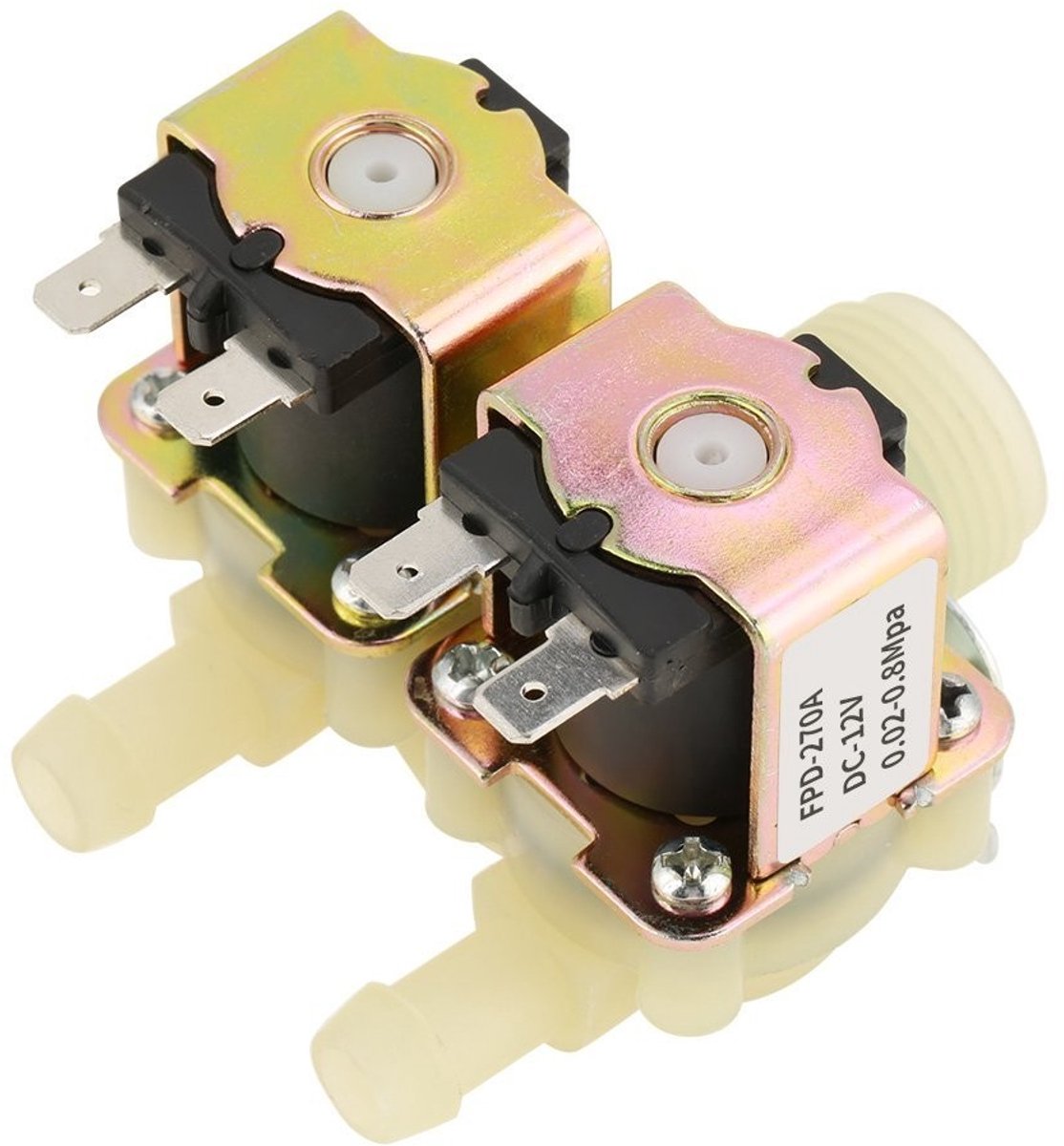 Allecto - Solenoïde Ventiel - Dubbele Inlaat - Normaal Gesloten - Geschikt voor Wasmachine - DC 12V - Betrouwbare werking - Hoge kwaliteit