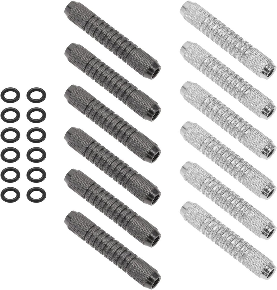 Dartvaten - 14 gram - Vervangende dartaccessoires - Zwarte en zilveren dartpijlen - 2BA binnendraad - 12 stuks met dartrubberen O-ringen - Geschikt voor alle merken - Zwart en zilver - Vervangende dartaccessoires met 2BA binnendraad