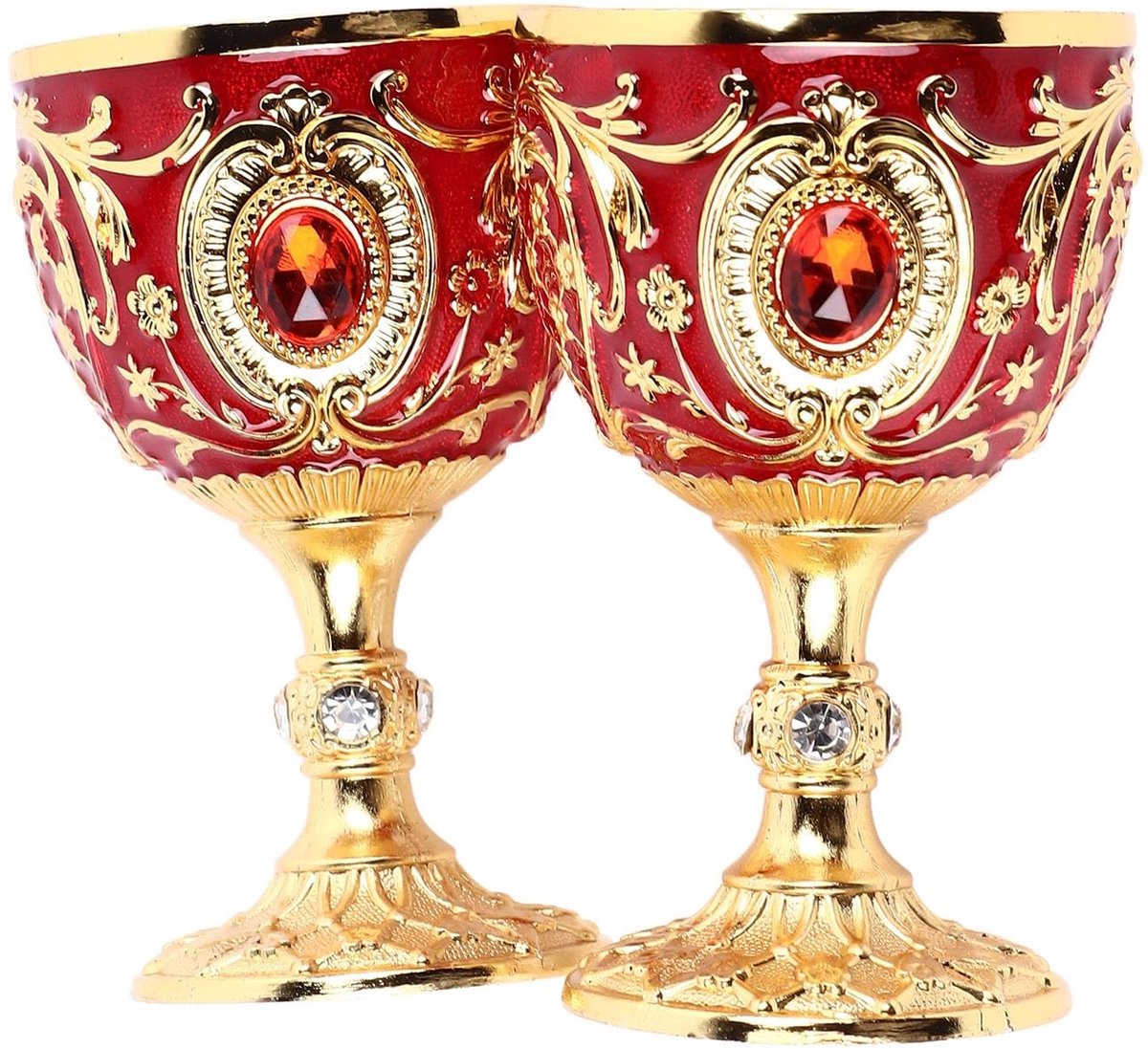 Vintage Wijn Glazen Set van 2 - Unieke Diamantpatroon in Zinklegering (Goud Rood)