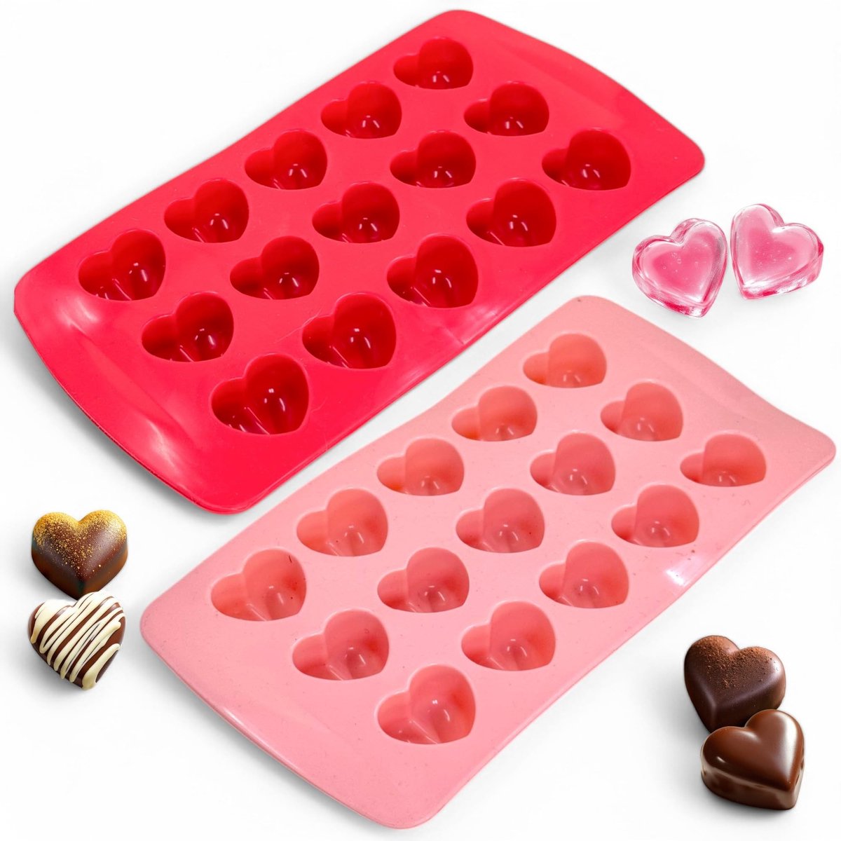Allecto - Silicone Chocolade Vormset - Flexibel en Vaatwasserbestendig - Hartvormige Mallen - Chocolade en IJsblokjes - Creatief Bakken - 2 Stuks -...