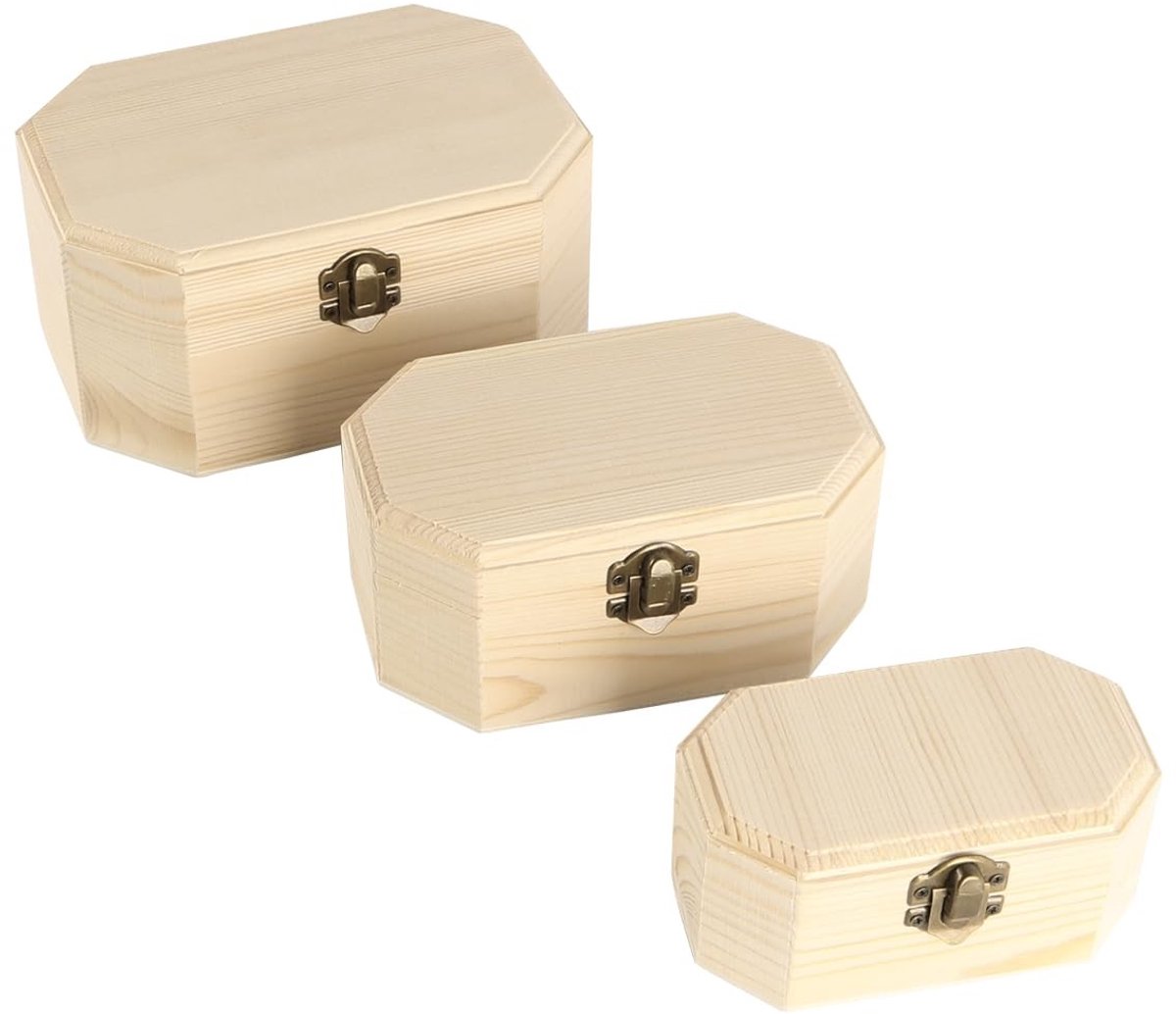 ONF3 - Houten opbergdozen - Schatkisten met scharnierend deksel - Onbewerkte hout - Souvenir opslag - Perfect voor thuis - 21,9 x 18,4 x 8,8 cm