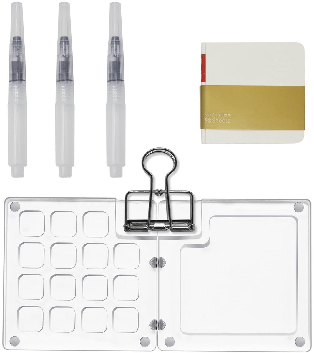 Allecto - Waterverf Palet Set - Houten Pocketformaat - 15-Delige Set - Inclusief Penseel - Creatief Schilderen - Geschikt voor Beginners - Ideaal v...