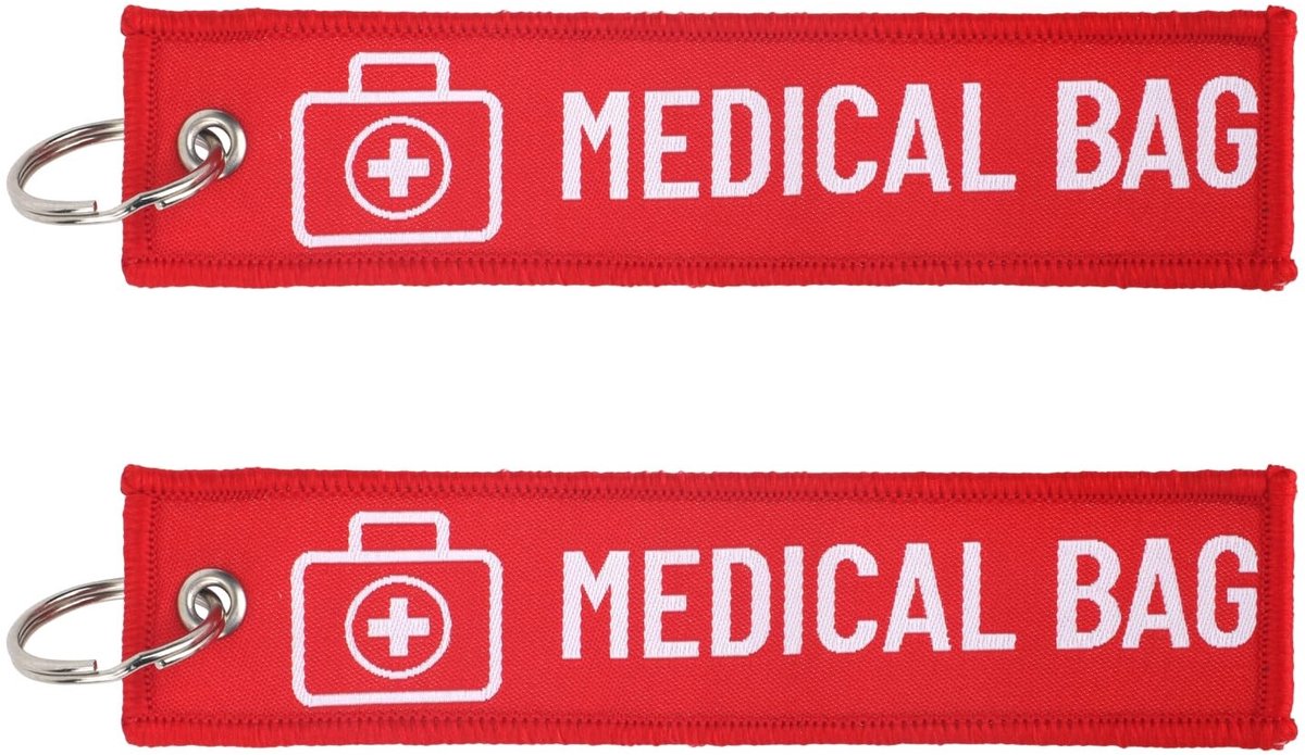 Dailygoods- Bagagelabels Medische Waarschuwingslabels - Dubbelzijdige Labels - 2 Stuks - Sleutelhangers - Rood - Polyester/Legering 13x3 cm - Identificatiekaart