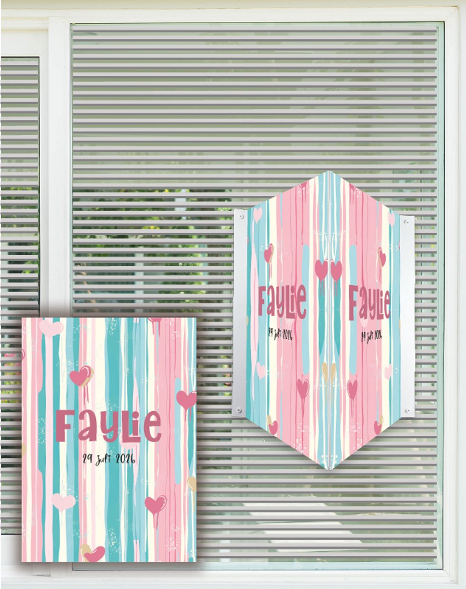 StudioJitske | geboortebord, raamsticker, raambord 70cm | strepen met hartjes