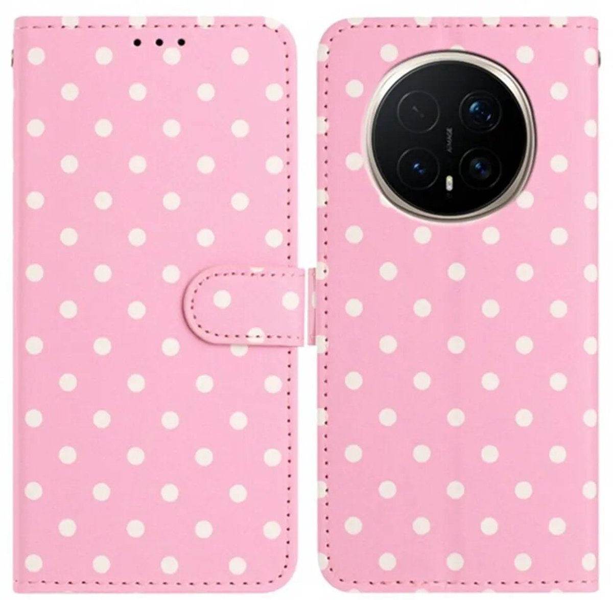 Hoesje Geschikt voor Honor Magic 8 Pro | Polka Dot Wallet Book Case | Portemonnee Hoesje | 3 Pasjes | Magneetsluiting | Stand Functie | Roze