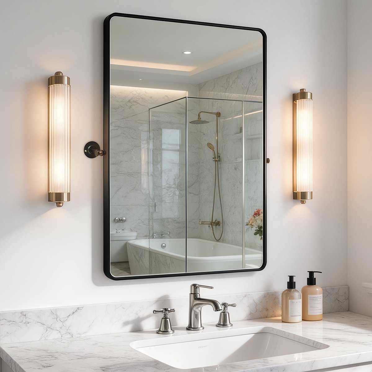Artloge Wandspiegel - Spiegel Rechthoekig - Zwart Frame - Pivoterend / Kantelbaar - 67x80 cm - voor Badkamer, Slaapkamer, Hal