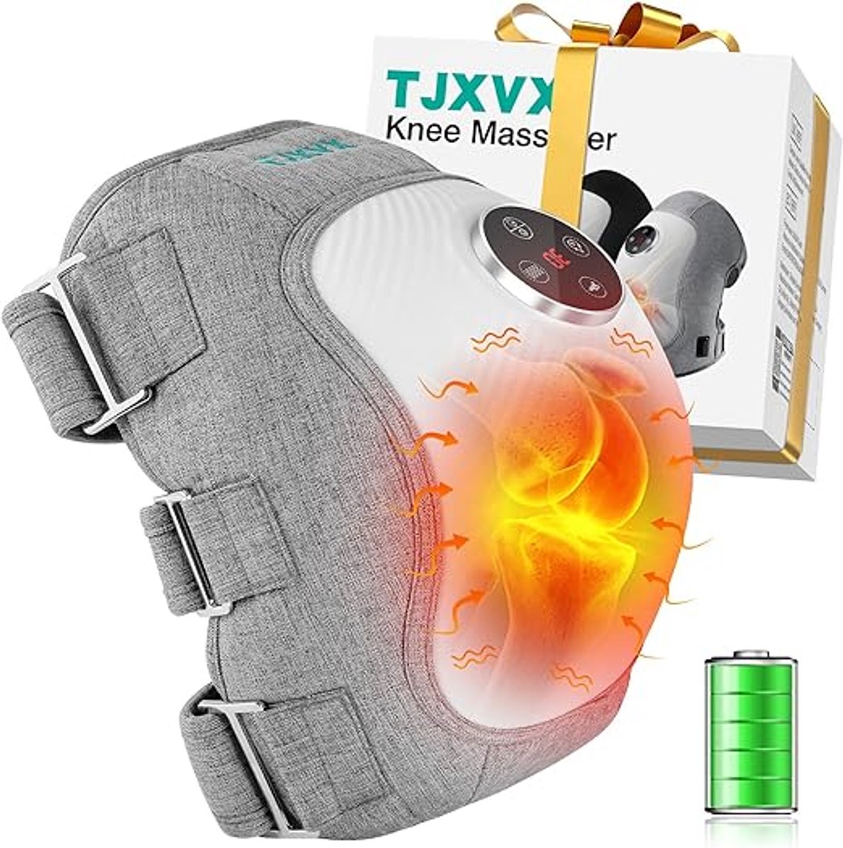Kniemassage Apparaat met Warmte en Luchtcompressie - Draadloze Knie Massager - 3 Warmtestanden en 3 Vibratiemodi - 5000mAh Oplaadbaar - Voor Knieondersteuning en Ontspanning