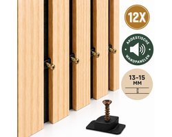 12 Stuks Ophangclips voor Akoestische Panelen – Lattenwand Accessoires – Schilderijen Ophangen Zonder Boren – Geschikt voor Sleuven van 13–15 mm – Inclusief Schroeven – Zwart