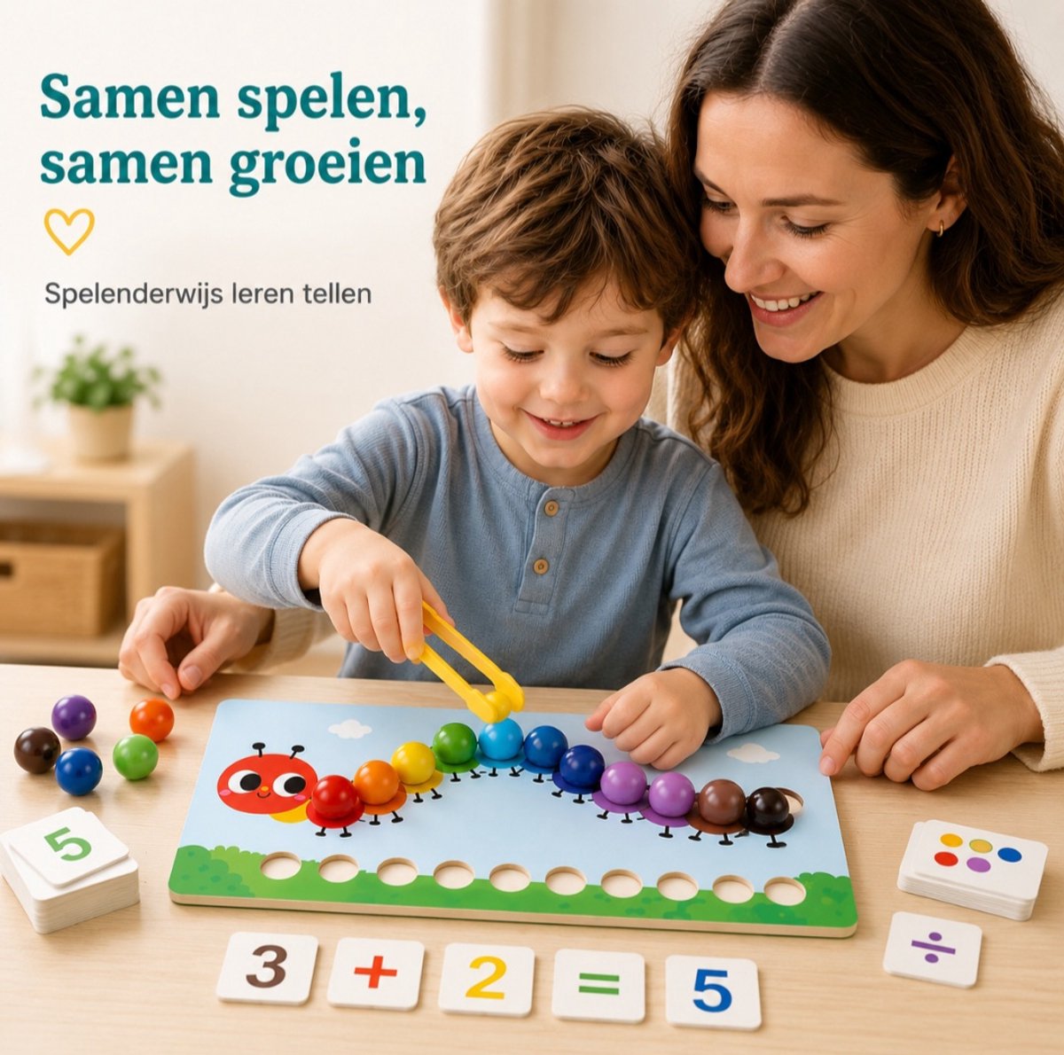 Baby Sonrisa Houten Rekenspel Montessori – Educatief - Telspel met Pincet – Educatief Speelgoed 3 Jaar+ – Kleuren Sorteren & Fijne Motoriek — afbeelding 6