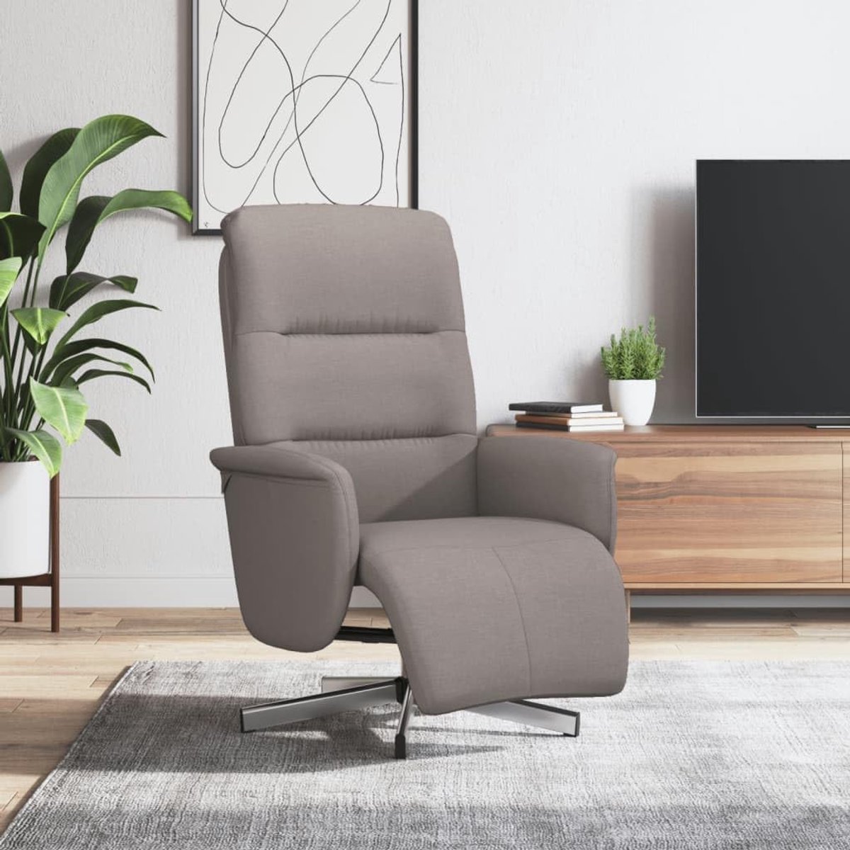 Calmora Luxe 360° Draaibare Relaxfauteuil Taupe 105 x 71 x 84 cm – Verstelbare TV Stoel met Voetensteun, Kantelbare Rugleuning en Comfortabele Stoffering