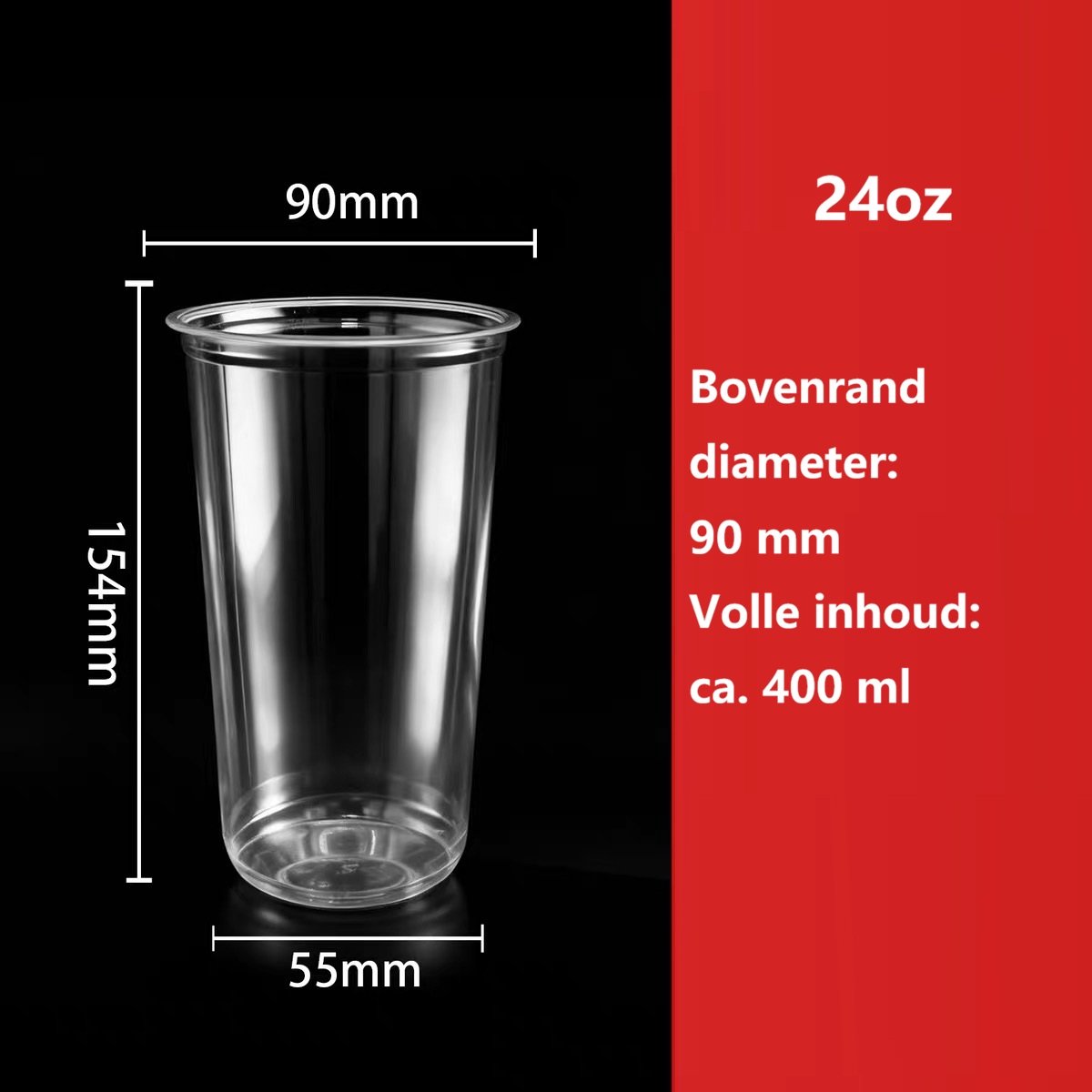 ATXANC U-vormige Wegwerpbekers 24 oz (ca. 700 ml) Ø90 mm – 100 Stuks – Bekers voor Bubble Tea, IJskoffie, Cold Brew, Sap en Koude Dranken