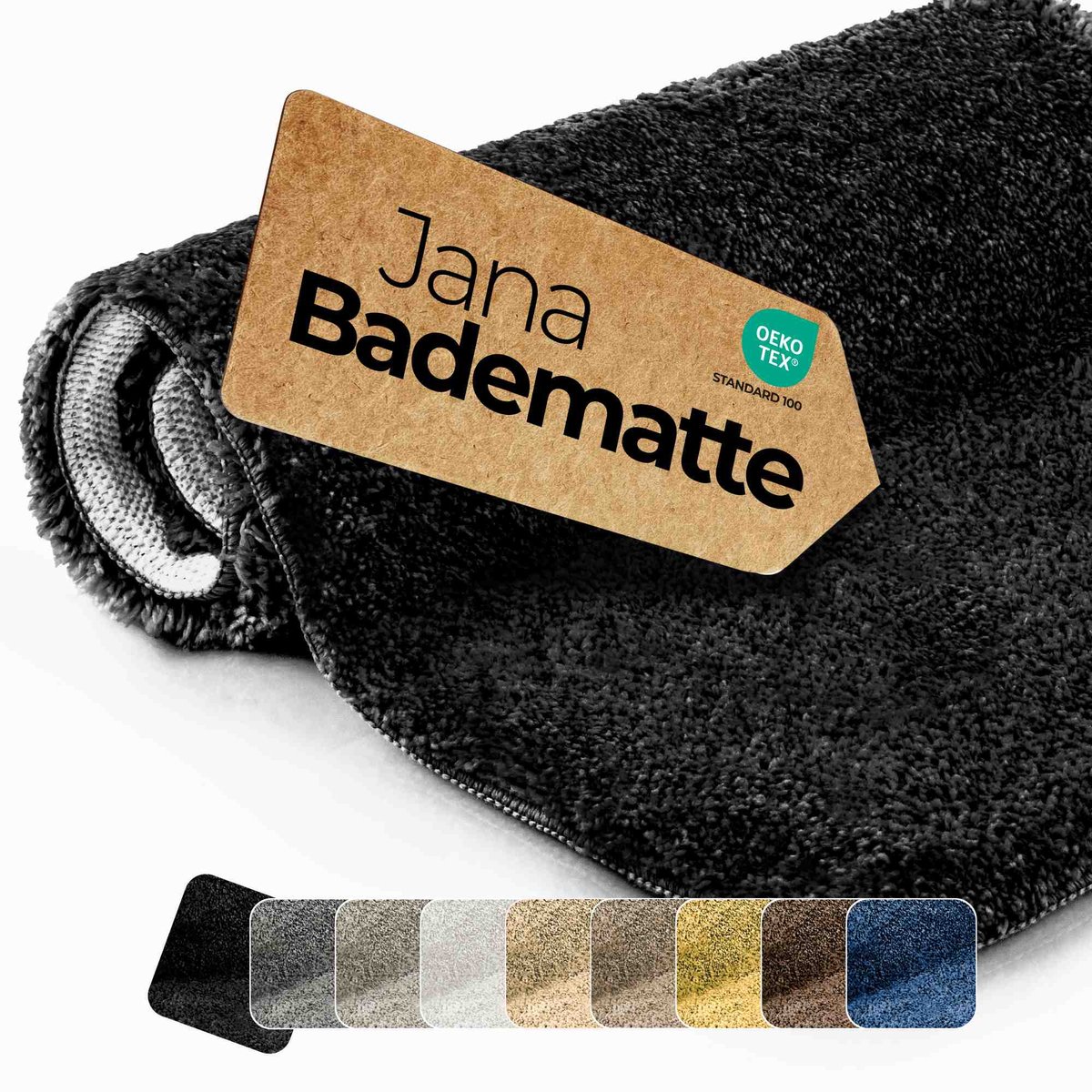 etérea Jana antislip badmat Zwart 60x50 cm shaggy hoogpolig