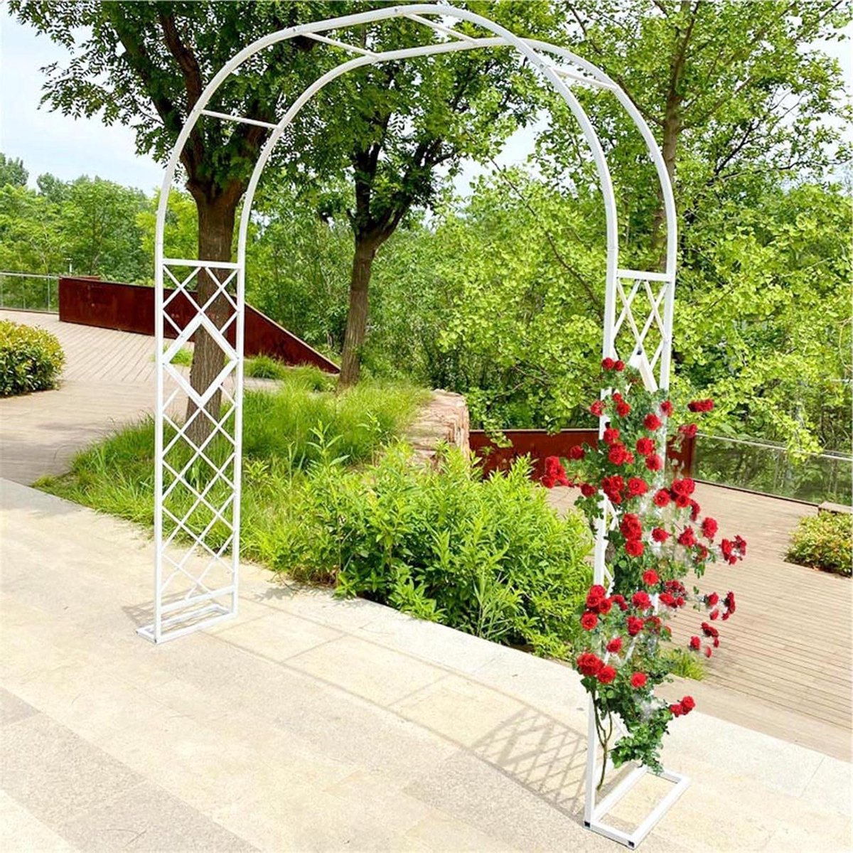 Tuinboog Metaal - Rozenboog Pergola - Klimplanten Ondersteunen - Roestbestendig Frame - 380x230cm - Wit