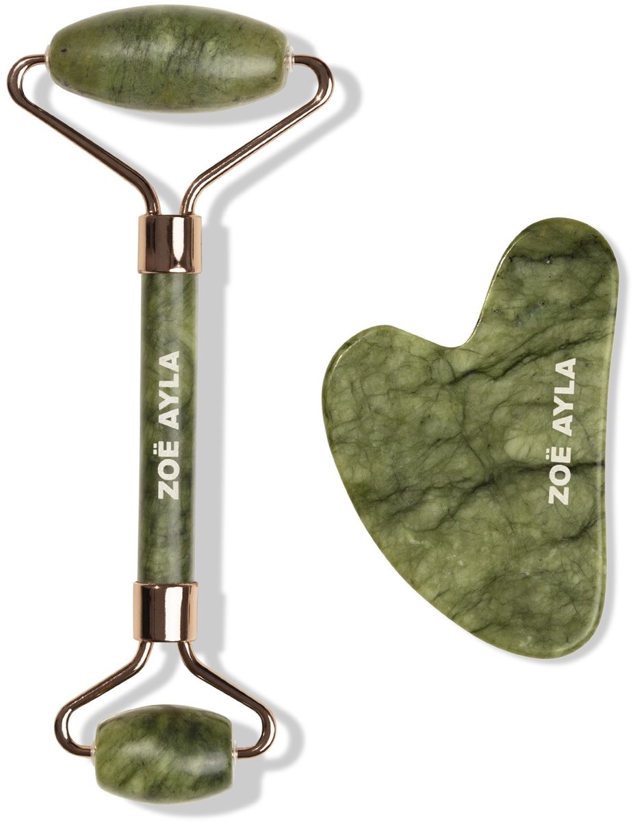 Zoë Ayla jade roller met gua sha steen - Gezichtsroller - Face roller - Gua sha schrapers - 100% echte jade - Gezichtsmassage
