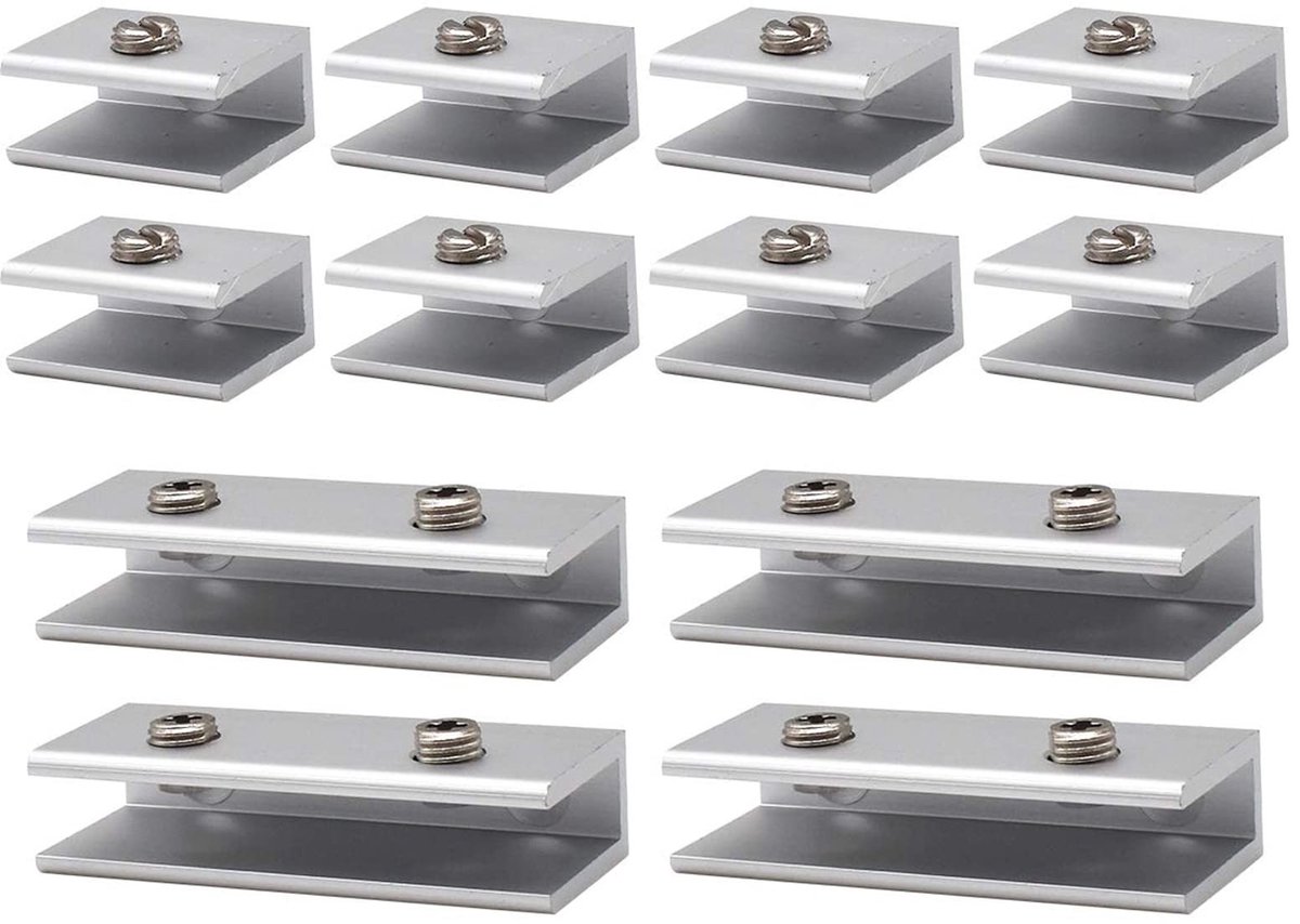 Cosensi- Glashouder Aluminium - Set van 12 - Geschikt voor glas 6-8 mm - Verstelbaar - Voor binnen/buiten gebruik - Inclusief schroeven - Glassteun