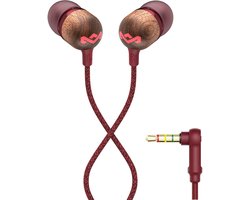 House of Marley Smile Jamaica Oortjes met Draad - Bedrade Oordopjes 3,5 mm Aansluiting - Met Microfoon en 1knopsbediening - Eco Friendly Design - 9 mm Drivers - Knoopvrije Kabel - Rood