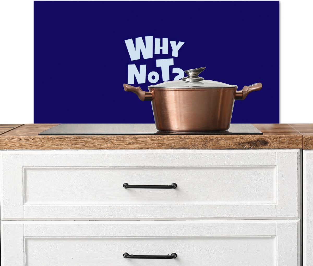 KitchenYeah Spatscherm keuken 90x45 cm Kookplaat achterwand Blauw Why not Minimalistisch Muurbeschermer Spatwand fornuis Hoogwaardig aluminium