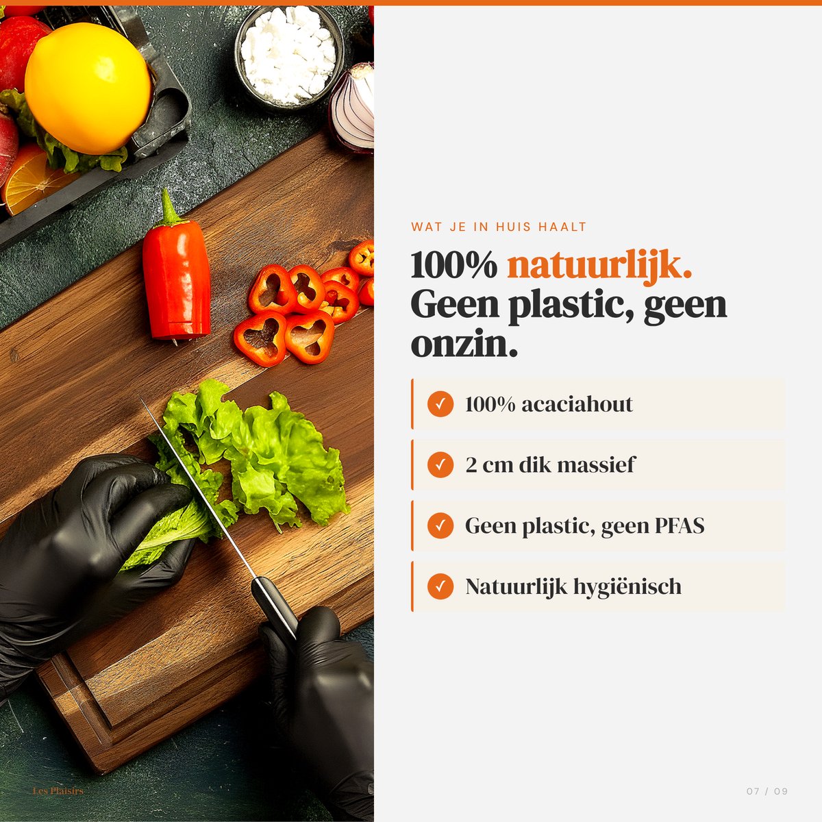 Snijplankenset Hout 4-delig met Houder — Acacia Snijplanken met Sapgeul — 2 cm Dik — Antibacterieel & PFAS-vrij — Borrelplank, Serveerplank, Tapasplank — XL/L/M/S (40x30 / 33x24 / 27,5x18 / 21,5x15 cm) — Les Plaisirs du Chef — cadeau in Kookcadeaus - foto 6
