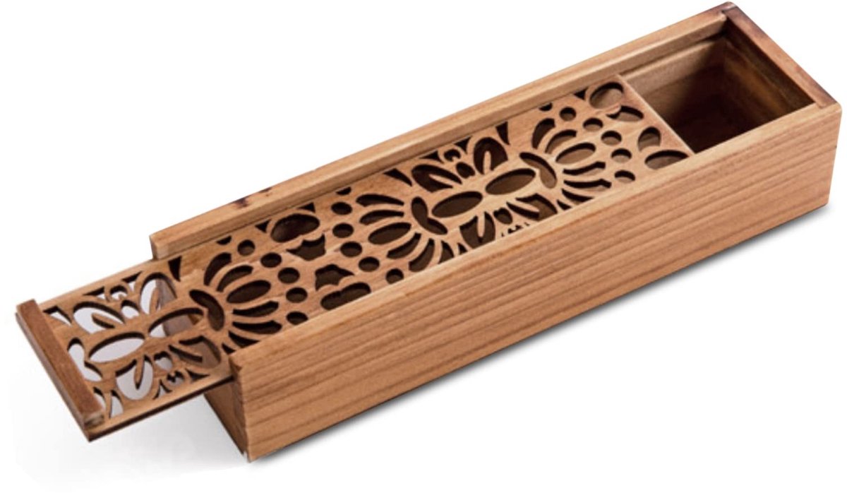 Dailygoods- Pennenbak Houten Retro - Opbergdoos met Schuifdeksel - Desk Organizer - 19,2 x 5,5 x 4 cm - Lichtgewicht - Voor Thuiswerk