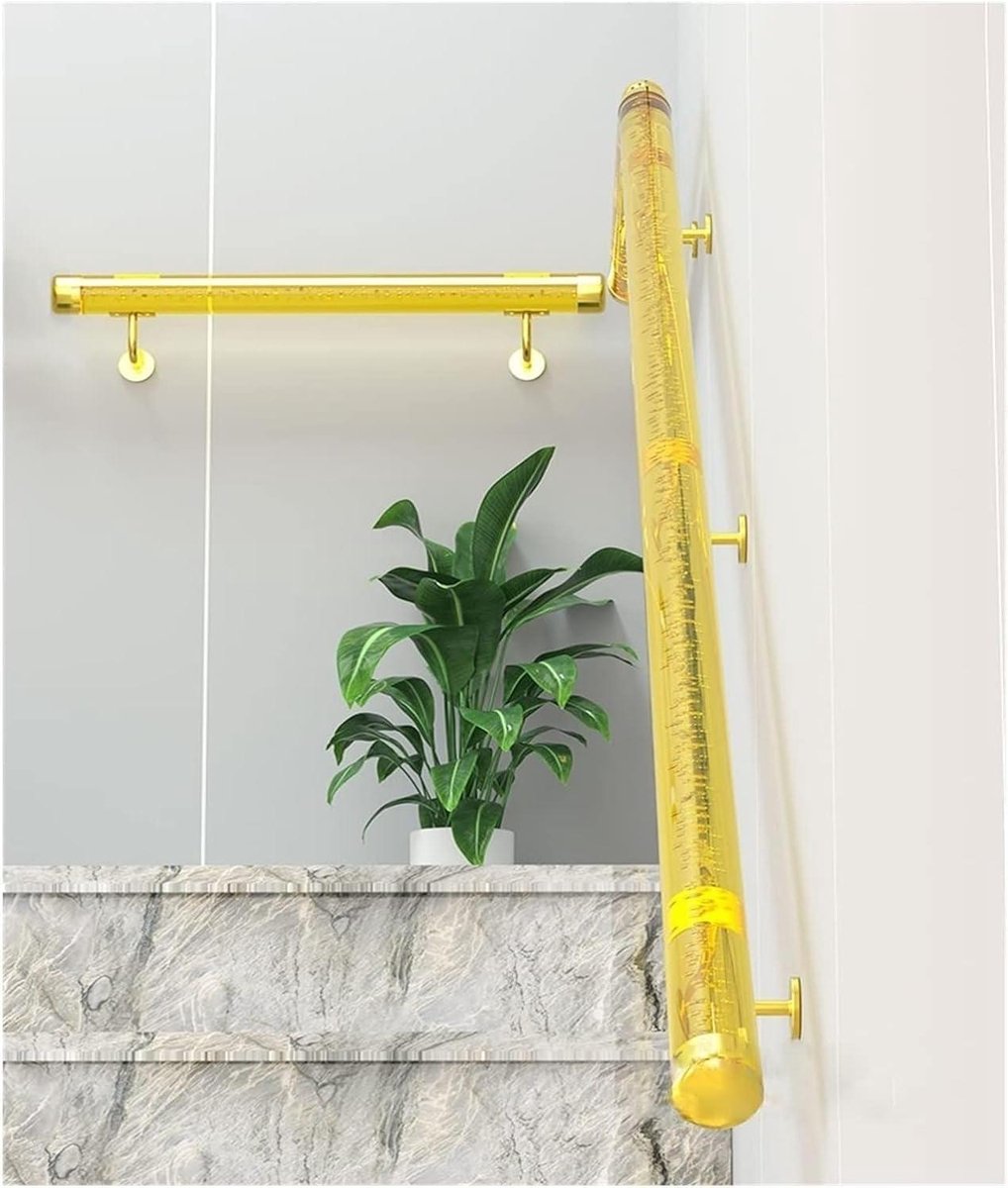 Trapleuning Set - Acryl Handgreep - Veilige Traplift - Sterke Wandmontage - Tot 6 Meter - Transparant Goud