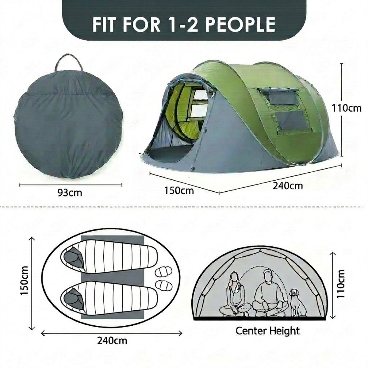 Everyday Elegance Pop-Up tent- Ruim, waterdicht (2000MM) & Binnen 2 Seconden Opgezet - geschikt voor 2 Personen – foto 2