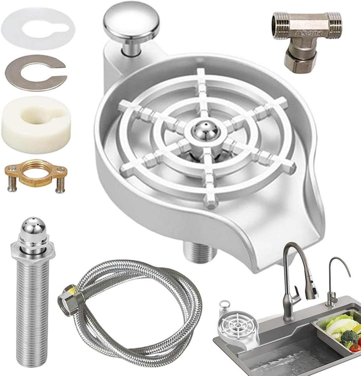 Glazenspoeler Aanrecht Bekerwasmachine Flessenreiniger Efficiënt Reinigen Hogedruk Waterstraal 11.9 x 14.3 x 11.9 cm Zilver