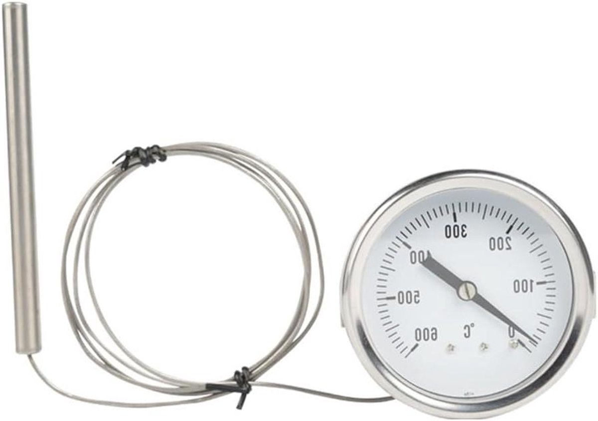 Oventhermometer Roestvrijstaal - Industriële Temperatuurmeter - Nauwkeurig Bakken - Groot Beslaand Bestendig Glas - 0-600 °C - Zilver