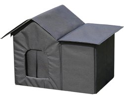 Buitenkattenhuis - Huisdier Schuilplaats - Bescherming Huisdieren - Afneembare Voering - 51x35x41cm - Zwart