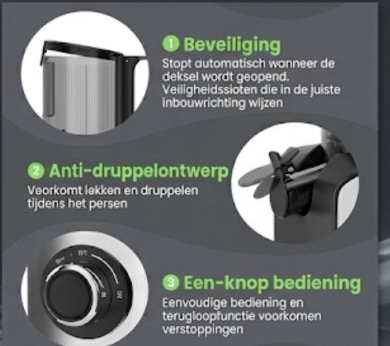HOMELUX Slow Juicer 220W - 126mm XXL - Vulopening voor hele vruchten - Elektrische koudperssapcentrifpge - INCL 2 bekers en schoonmaakborstel van Homelux — afbeelding 4