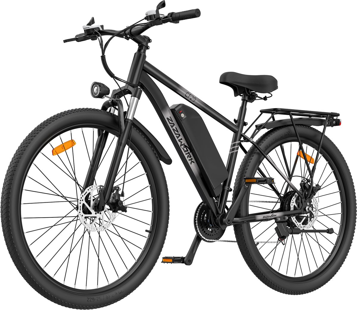 ZAZAWORK CF29 29" Elektrische Fiets 250W 48V 15Ah - 21 Versnellingen - 80-100 km Actieradius - Shimano - LED Display - Stads- & Mountainbike -Zwart-Grijs