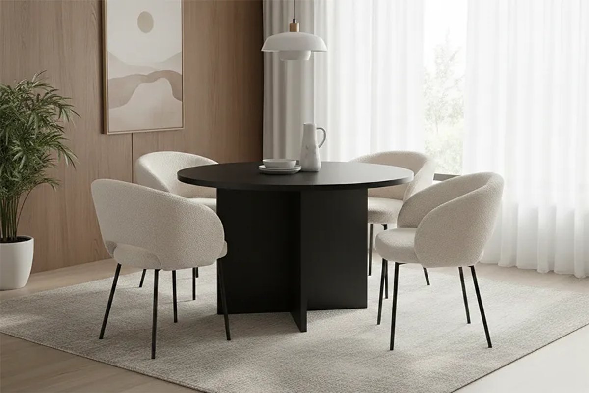 Woonenzo Ravello - Eettafel - Rond - Zwart - 120 cm - Houtlook - Industrieel - Modern - 4 persoons - 5 persoons