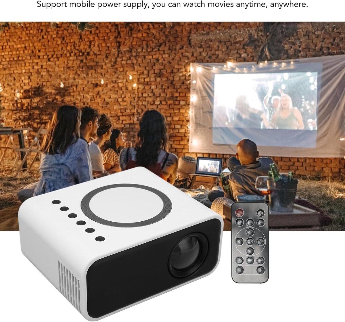 KZQ Mini Projector - Draagbaar Full Hd 1080p Led Projector Met Wifi - Geschikt Voor Telefoon En Computer - Ideaal Voor Thuis Slaapkamer Tuin Binnen Buiten Kamperen En Voetbal Kijken - Wit – foto 5
