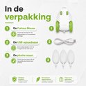 Inhoud van de verpakking: 'De Furious Mouse', USB oplaadkabel, 3 pluche staarten.