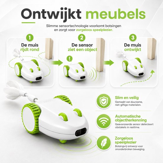 Ontwijkt meubels: slimme sensor robotmuis rijdt rond, detecteert objecten en ontwijkt ze.