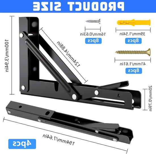 Vouwconsole Set van 4, Stevige Beugels voor Zware Belastingen, Ideaal voor Thuis, Keuken en Kantoor, Maximale Draagkracht tot 100 kg — afbeelding 2