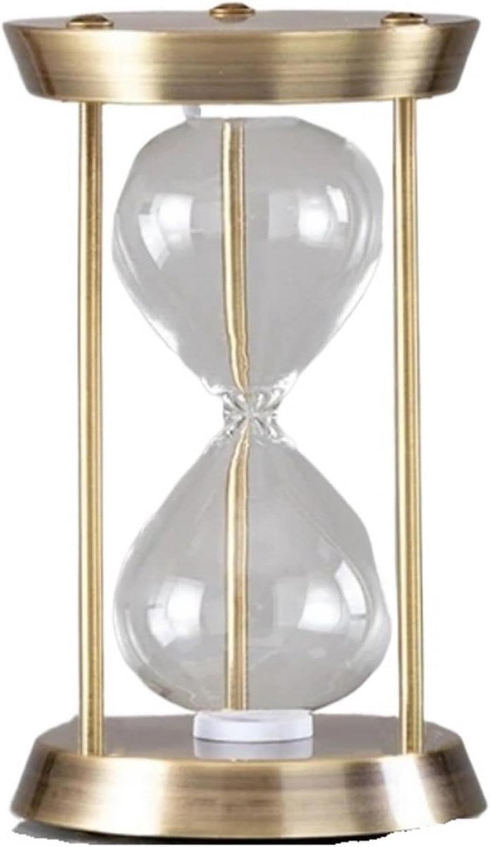 Zandloper Fles - Glazen Timer - Decoratief Element - Handgemaakt Metaal - 6x12cm - Goud