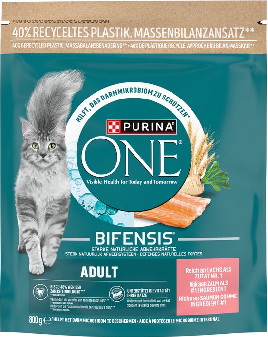 PURINA ONE Adult - Kattenbrokjes - Zalm & Volkoren Granen - 4 x 800 g