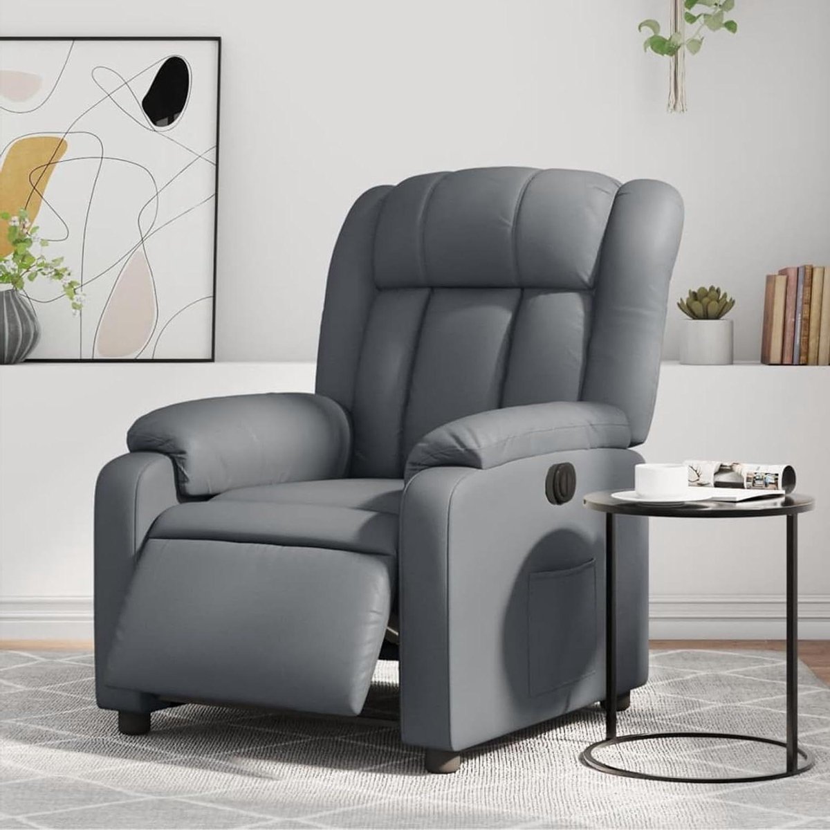 Relaxstoel Kunstleer - Comfortstoel Elektrisch - Ontspannen Thuis - Stille Elektromotor - 78x92x98 cm - Grijs