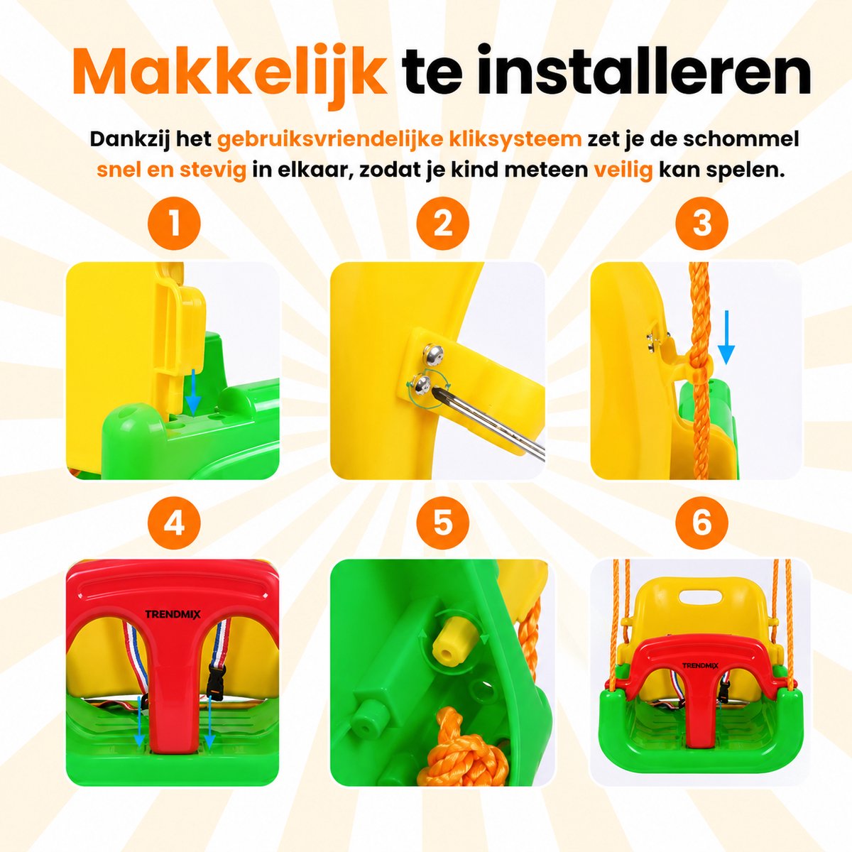 Trendmix Meegroei Schommel 3-in-1 Groen Voor Baby, Peuter & Kleuter – Veilig Met Verstelbare Banden – Voor Binnen & Buiten Gebruik — afbeelding 3