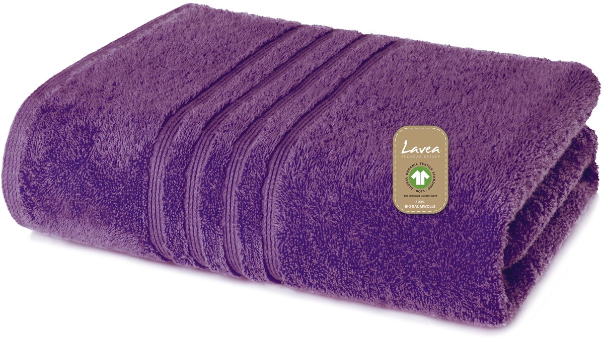 Lavea® 1 Handdoek 50x100 cm van 100% biologisch katoenen badstof, zacht en absorberend, voor thuis, hotel en spa – badhanddoek – Paars