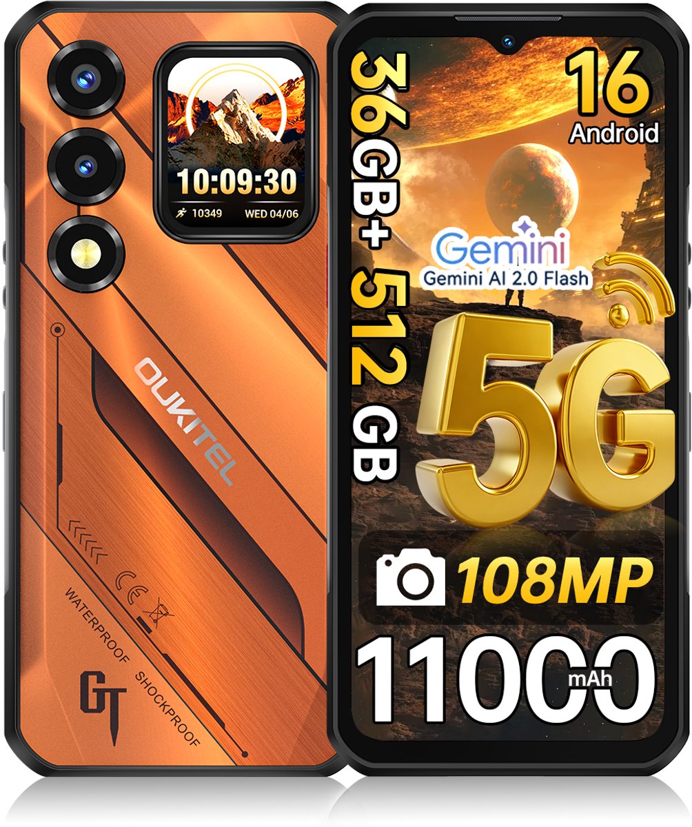OUKITEL WP66 Rugged Smartphone 5G - 36GB RAM - 512GB ROM - 6,58'' - 11000mAh - Android 16 - 108MP Camera - Telefoon 2026 - NFC GPS - Oranje