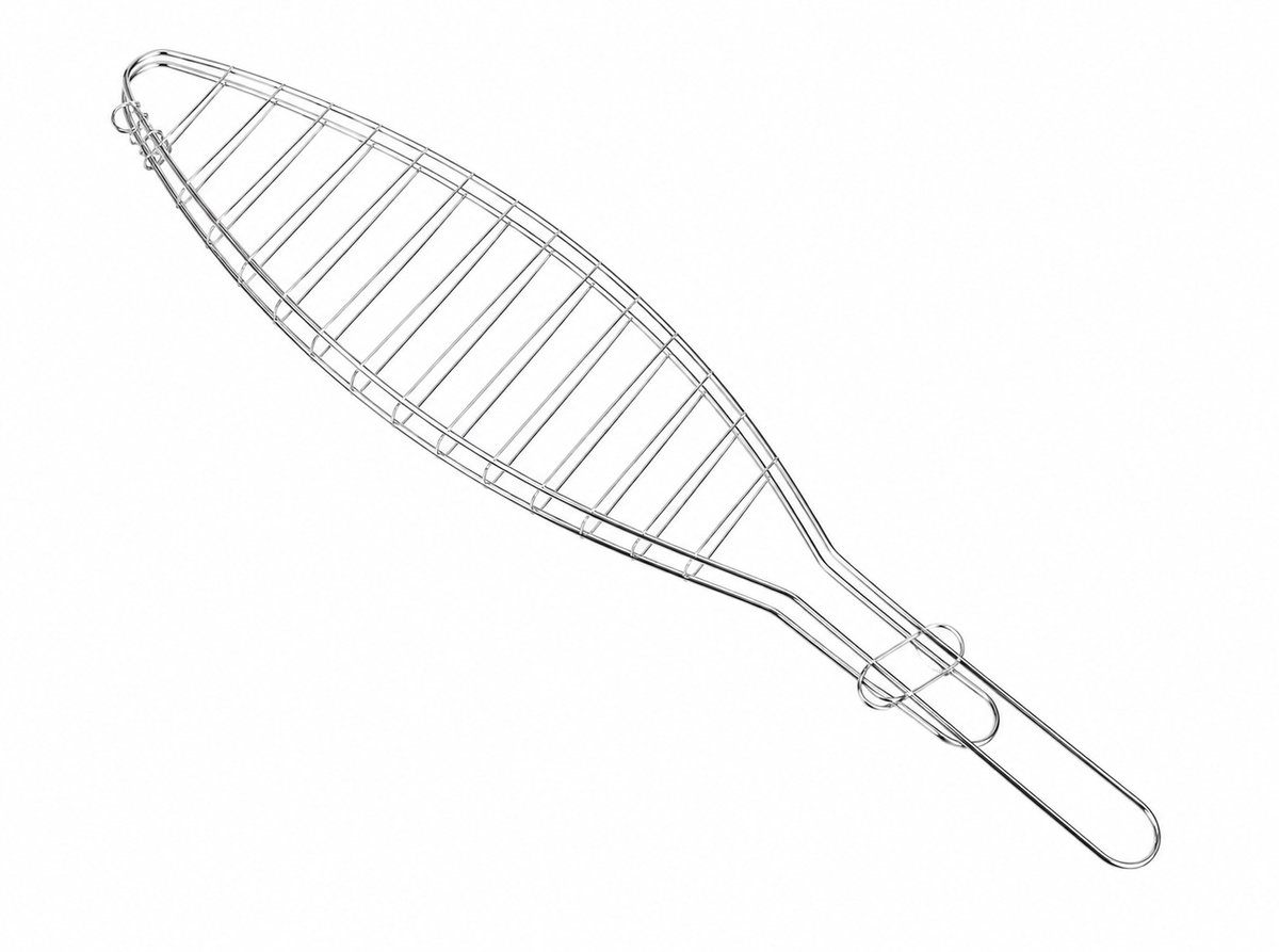 Parrilla BBQ Visklem 42 x 9 cm – Grillklem voor Vis, Groenten en Vlees – Barbecue Visrooster – Verchroomd Staal