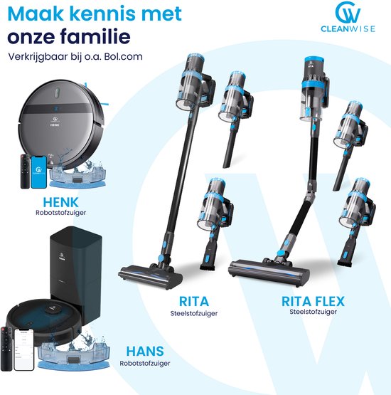CleanWise Henk Robotstofzuiger – Nederlands Product – Voor Huisdieren – Met Dweilfunctie & Laadstation – Dweilrobot – 4500 Pa – HEPA 14 – Ultra dun 7,4 cm – App & Spraakbediening – Voor Huisdierharen, Harde Vloeren & Tapijt